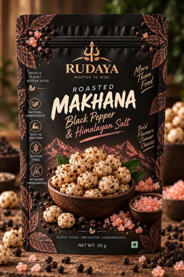 RUDAYA Roasted Makhana — Black Pepper & Himalayan Salt